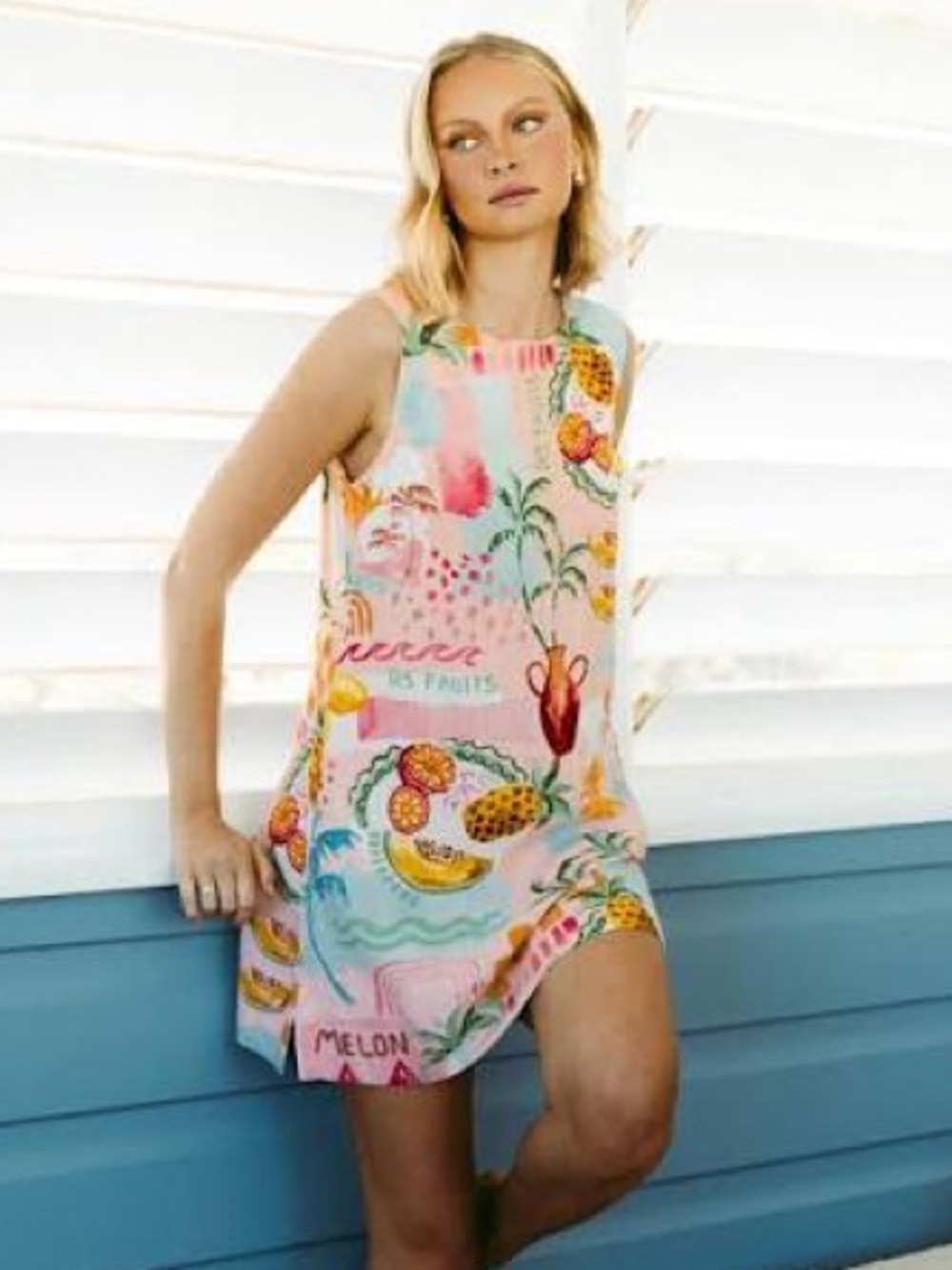 Paper Heart linen blend fruit tropical print pink mini dress